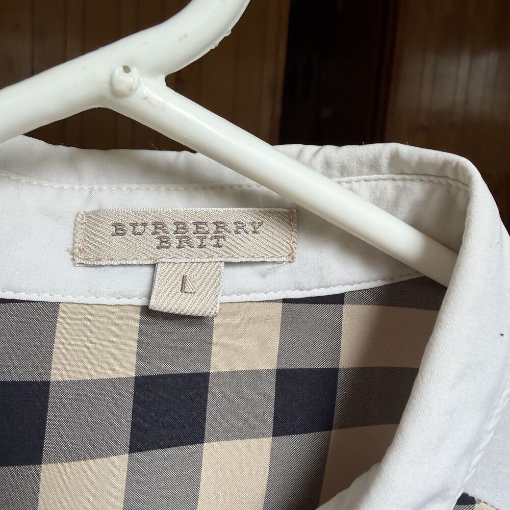 Burberry Brit Shirt Check Trim Women's Sz L Long Sleeve Cotton Career Designer - Picture 5 of 16